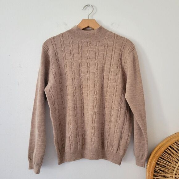 Vintage Tabi Knit Sweater 100% Wool Tan Cabled Long Sleeve Small - Picture 1 of 7